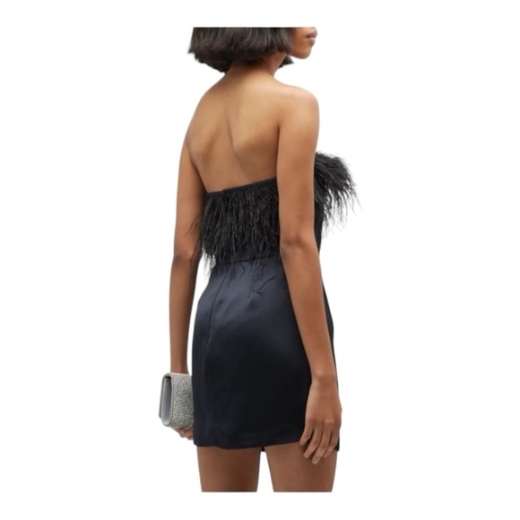 RAMY BROOK Black Aurelia Strapless Feather Trim Mini Cocktail Dress Size 2 LBD - Picture 6 of 12